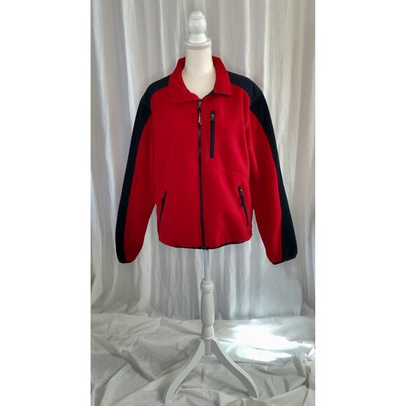 Vtg LL Bean Polartec Wind Pro Fleece Jacket USA Made Red & Black Full Zip Mens L - Picture 2 of 16